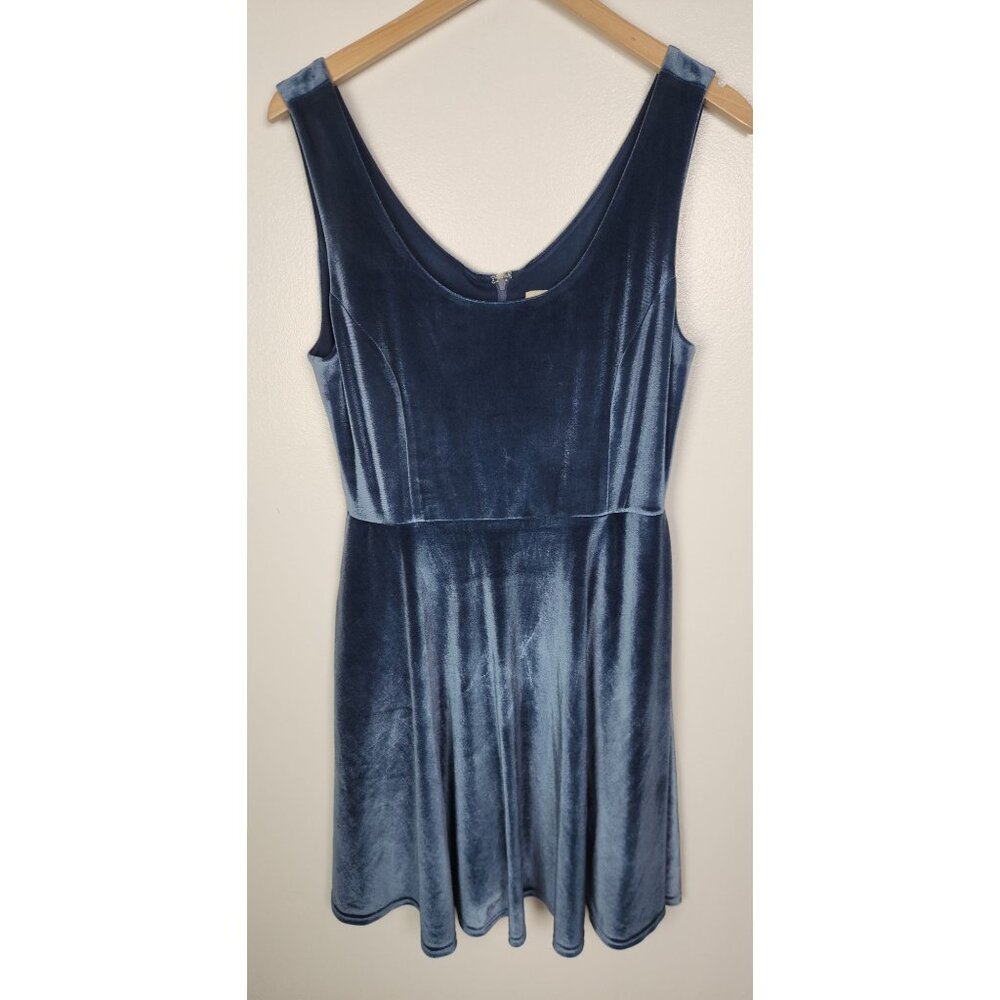 Modcloth Fervour Women's Sz. L Blue Fit and Flare Velvet Dress
